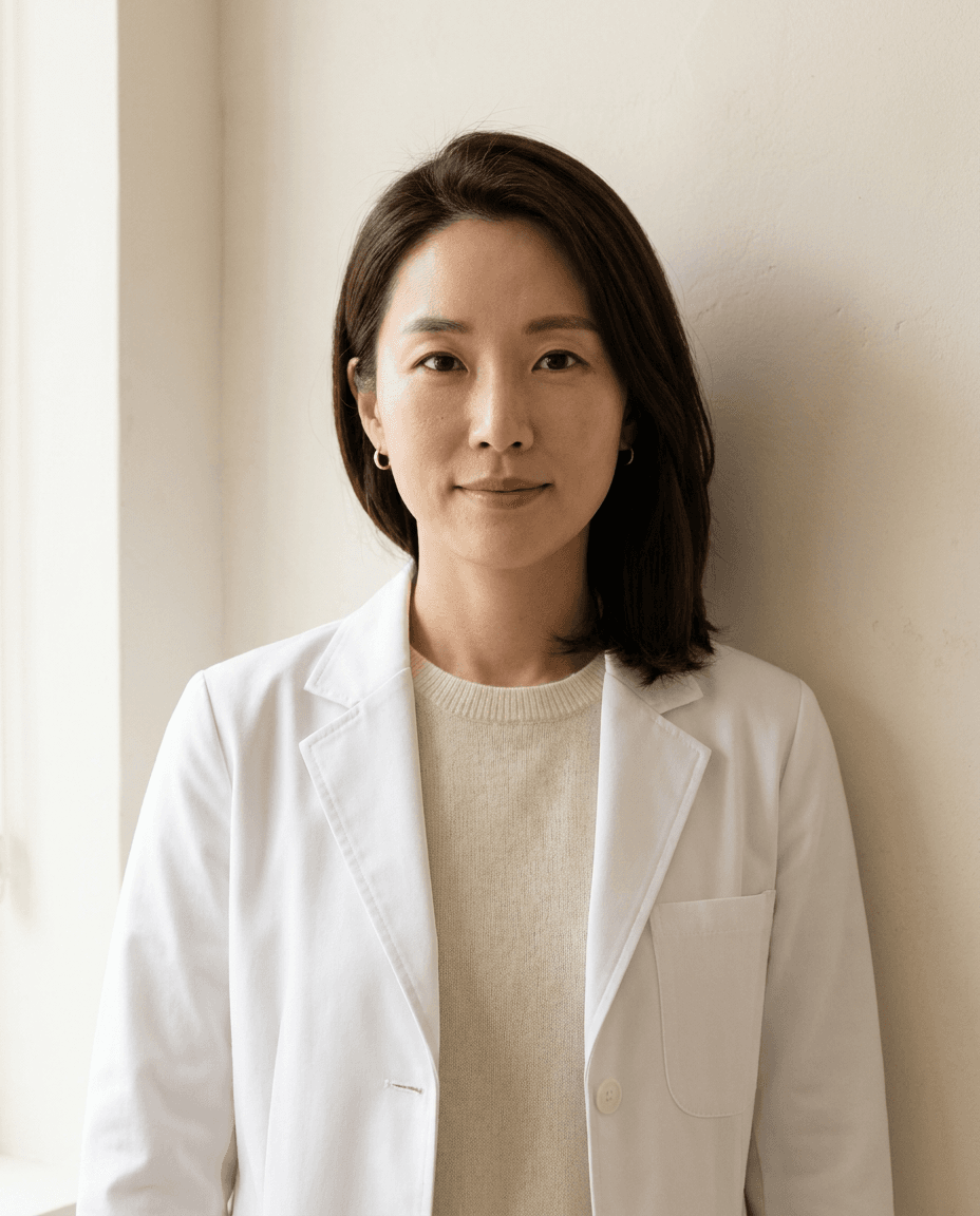Portrait of the lead doctor at Seoul Clinic against an off-white wall